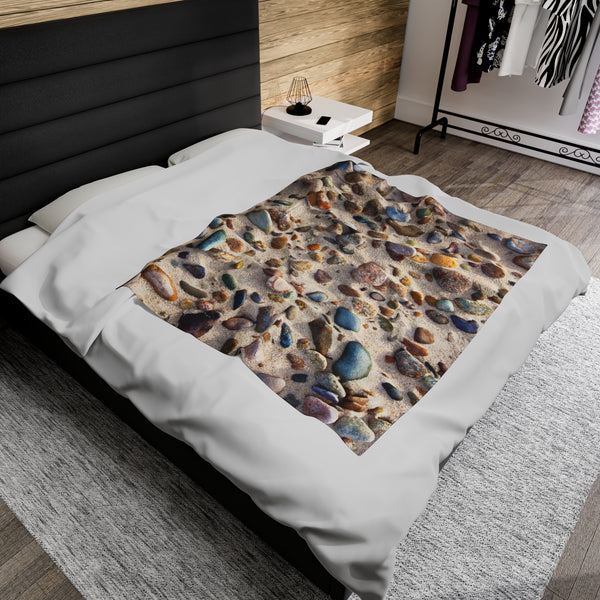 Sandy Neck Beach Stones Velveteen Plush Blanket