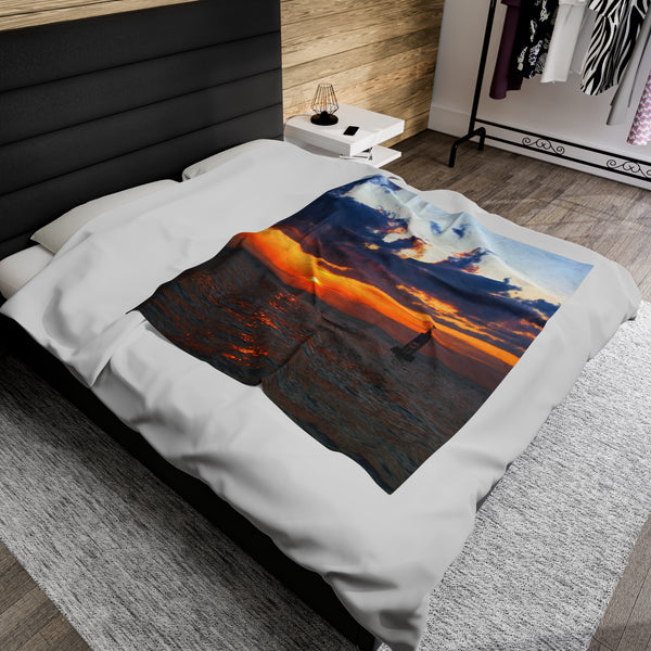 Sunset at the Bell Buoy Velveteen Plush Blanket