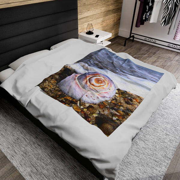 Moon Snail on Beach Velveteen Plush Blanket