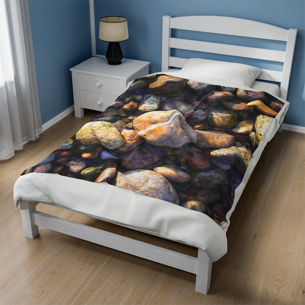 Lucky Ringer Beach Stones Velveteen Plush Blanket