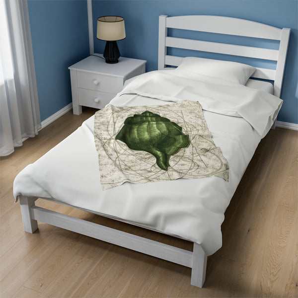 Green Seashell Velveteen Plush Blanket