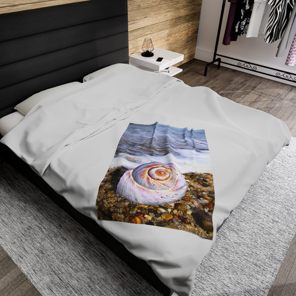 Moon Snail on Beach Velveteen Plush Blanket