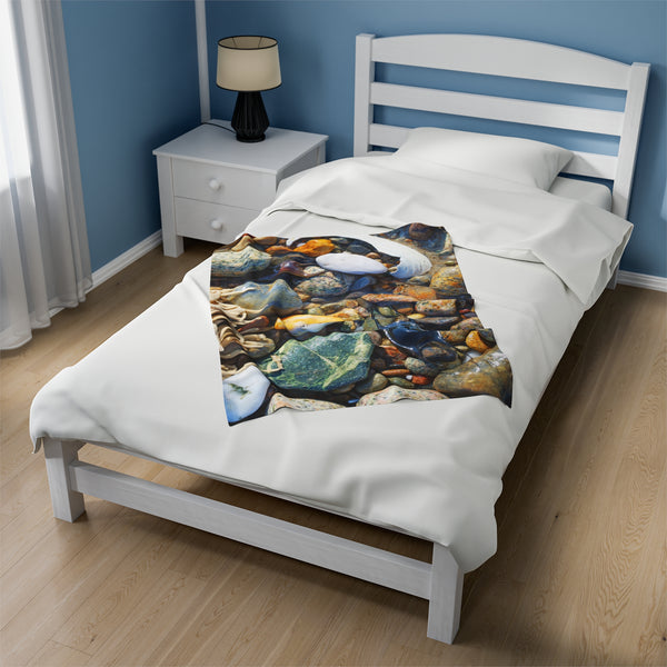Beach Stones and Sea Shells Velveteen Plush Blanket