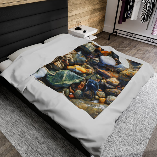 Beach Stones and Sea Shells Velveteen Plush Blanket