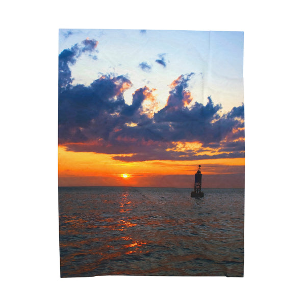 Sunset at the Bell Buoy Velveteen Plush Blanket