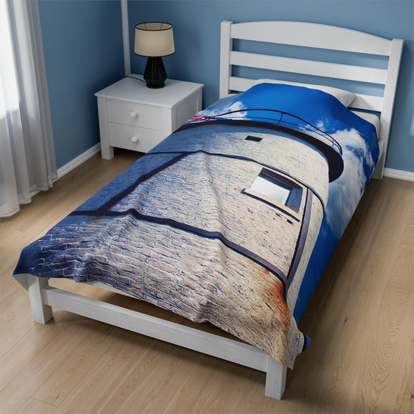 Sandy Neck Lighthouse View Velveteen Plush Blanket