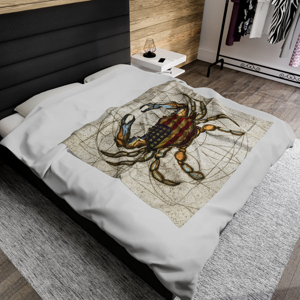 4th of July Patriotic Crab Velveteen Plush Blanket