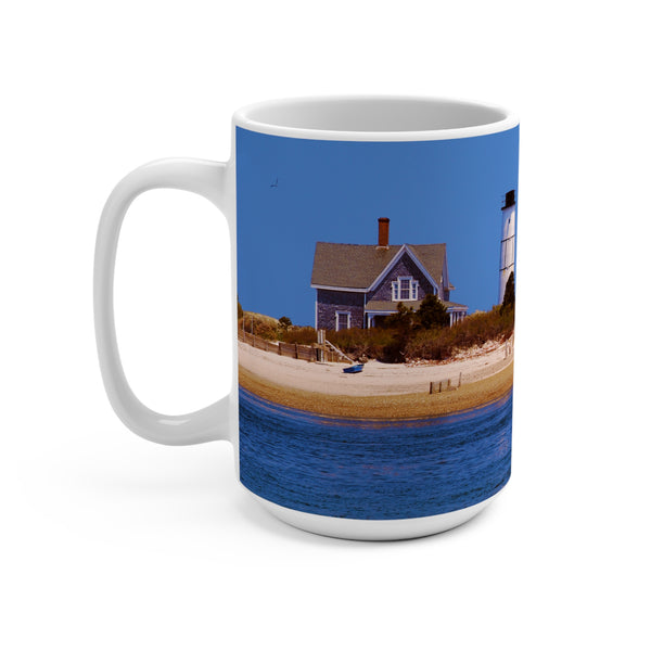 Sandy Neck Lighthouse Catboat Mug 15oz Sailing by the Sand Dunes in Barnstable Harbor