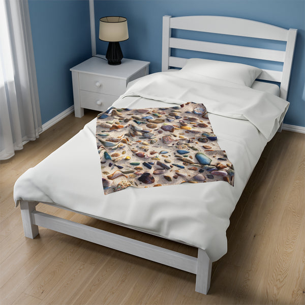 Sandy Neck Beach Stones Velveteen Plush Blanket