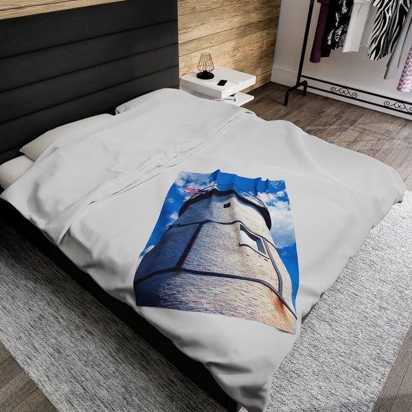 Sandy Neck Lighthouse View Velveteen Plush Blanket