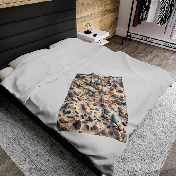Sandy Neck Beach Stones Velveteen Plush Blanket
