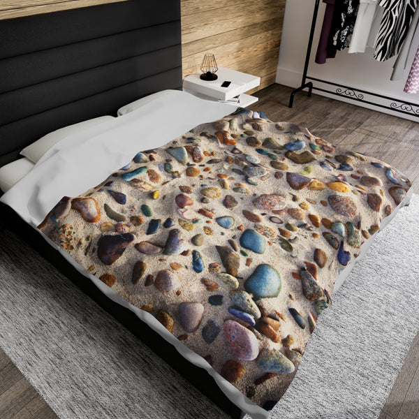 Sandy Neck Beach Stones Velveteen Plush Blanket