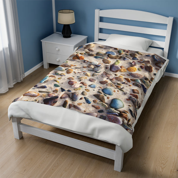 Sandy Neck Beach Stones Velveteen Plush Blanket