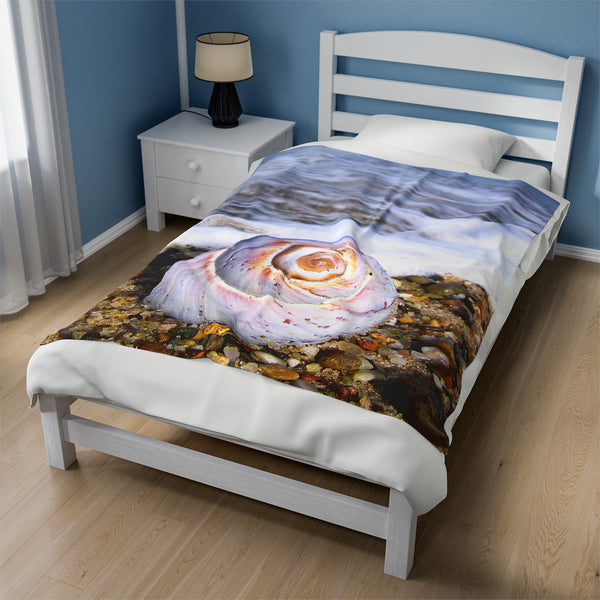 Moon Snail on Beach Velveteen Plush Blanket
