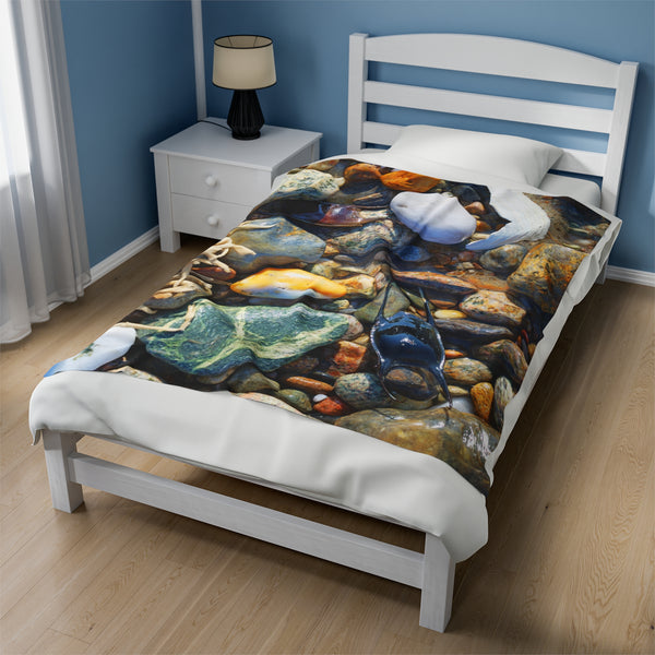 Beach Stones and Sea Shells Velveteen Plush Blanket