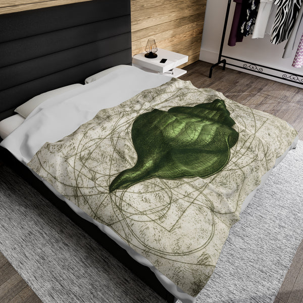 Green Seashell Velveteen Plush Blanket