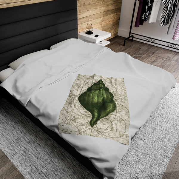 Green Seashell Velveteen Plush Blanket