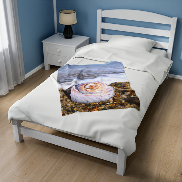 Moon Snail on Beach Velveteen Plush Blanket