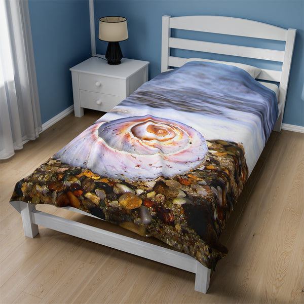 Moon Snail on Beach Velveteen Plush Blanket