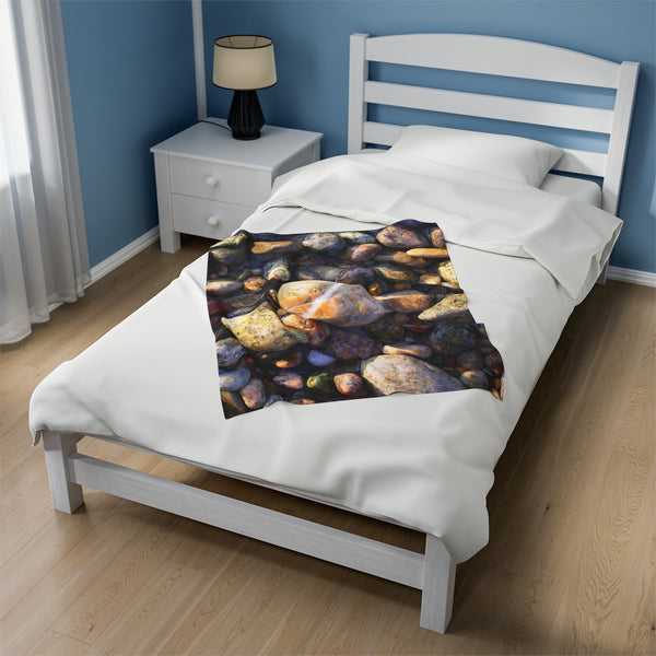 Lucky Ringer Beach Stones Velveteen Plush Blanket