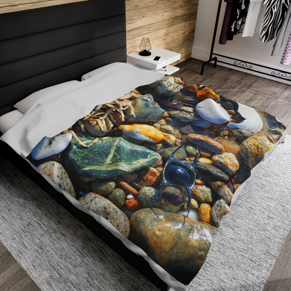 Beach Stones and Sea Shells Velveteen Plush Blanket