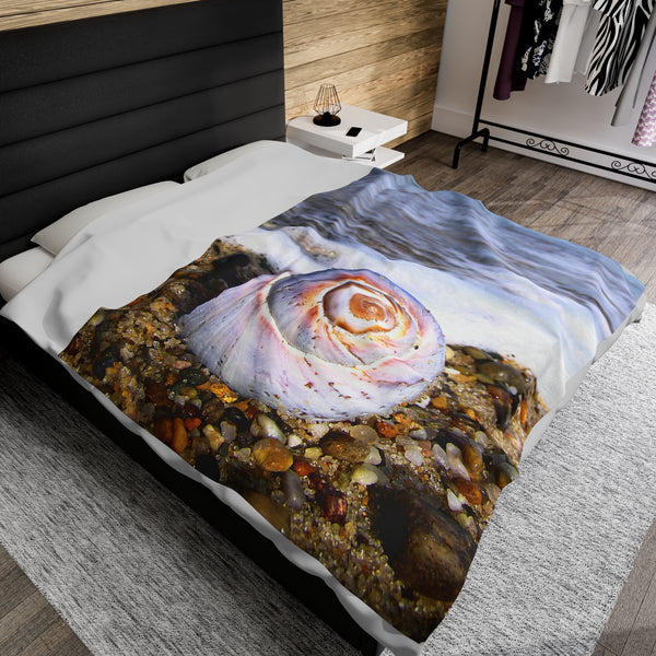 Moon Snail on Beach Velveteen Plush Blanket