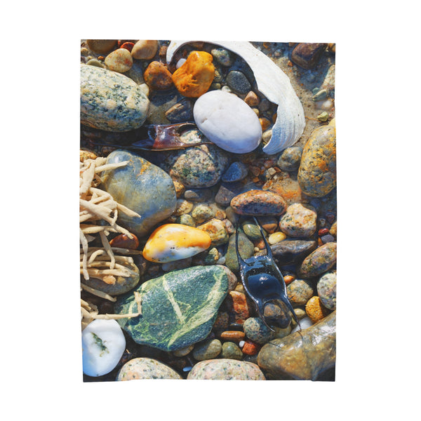 Beach Stones and Sea Shells Velveteen Plush Blanket