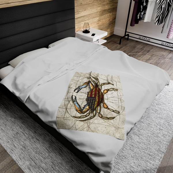 4th of July Patriotic Crab Velveteen Plush Blanket