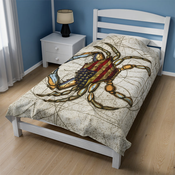 4th of July Patriotic Crab Velveteen Plush Blanket