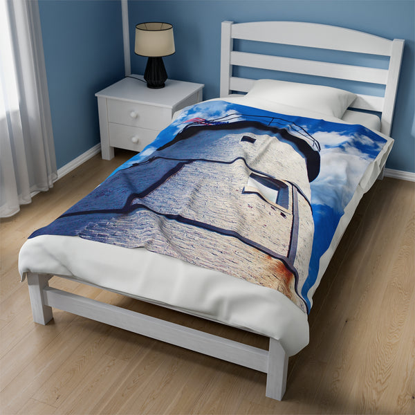 Sandy Neck Lighthouse View Velveteen Plush Blanket