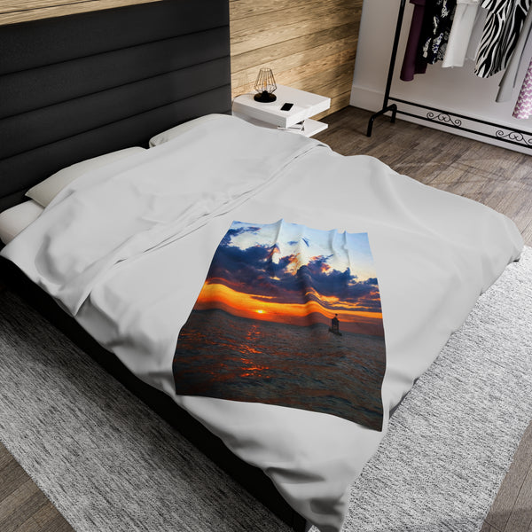 Sunset at the Bell Buoy Velveteen Plush Blanket