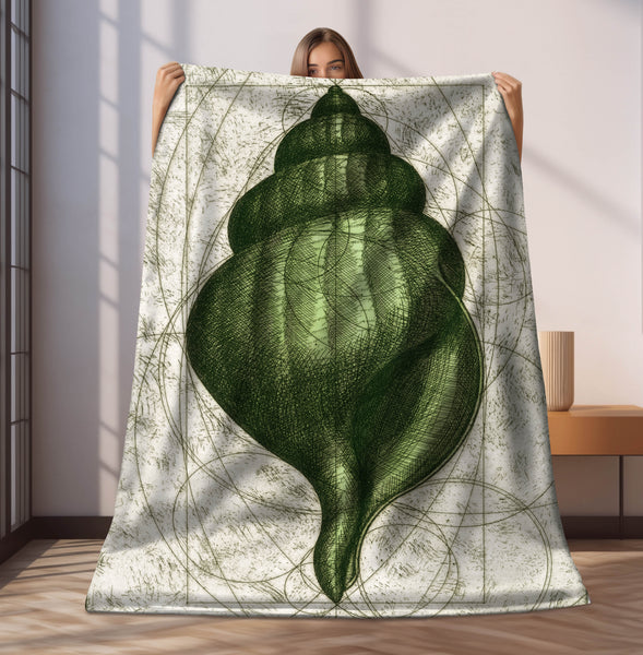 Green Seashell Velveteen Plush Blanket