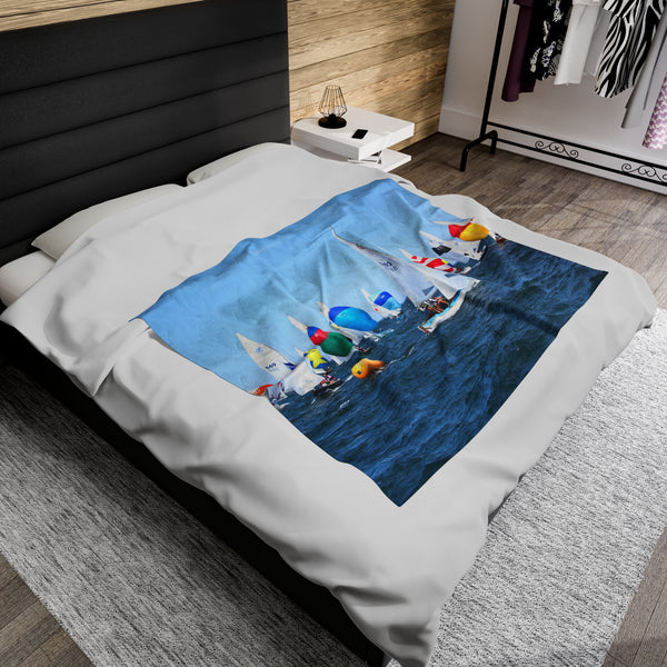 Cape Cod Sailboat Race Velveteen Plush Blanket