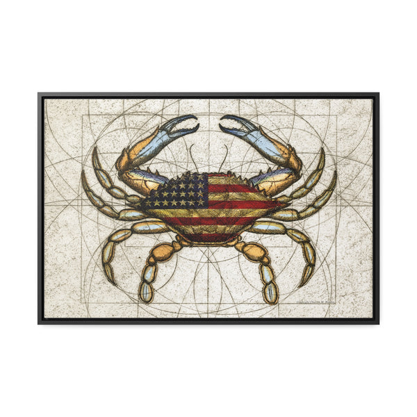 Framed 4th of July Crab Canvas Wall Art Print Patriotic Decor - Free Shipping