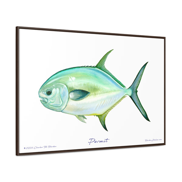 Framed Permit Canvas Fish Fishing Wall Art Print with Free Shipping