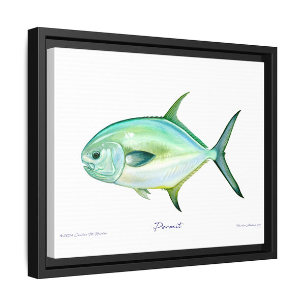 Framed Permit Canvas Fish Fishing Wall Art Print