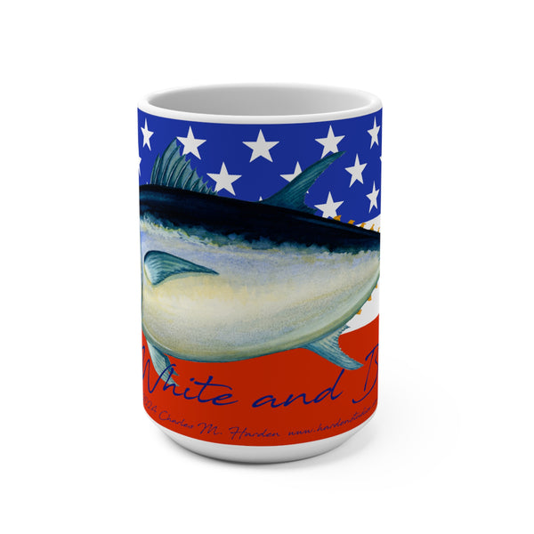 Red White and Bluefin Patriotic Fish Coffee Mug 15oz for American Fishing Fans American Flag, Great Gift for 4th of July Celebration