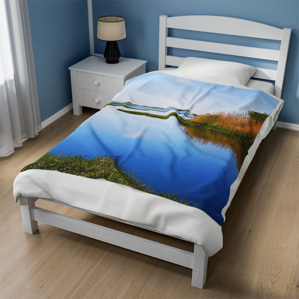 Barnstable Harbor Marsh Creek Scene Velveteen Plush Blanket