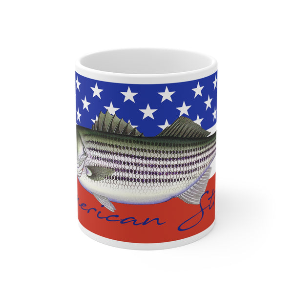 Striped Bass Patriotic Fishing Coffee Mug 11oz