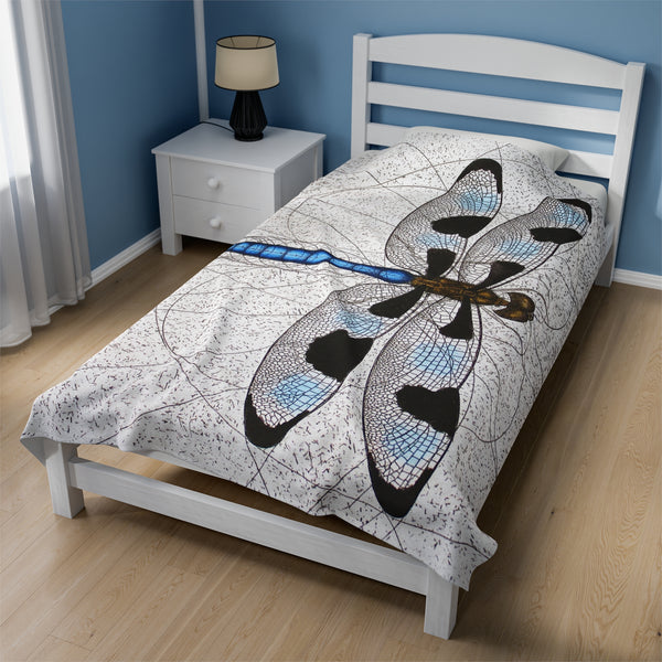 Blue Twelve Spotted Skimmer Dragonfly Velveteen Plush Blanket