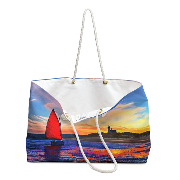 Sandy Neck Catboat Sunset Sail Weekender Tote Bag