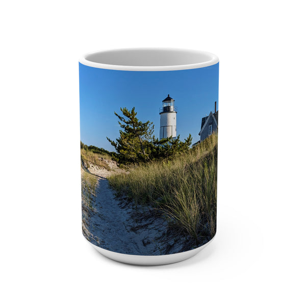 Sandy Neck Lighthouse Trail 15oz Ceramic Mug — Coastal Photo Coffee Cup
