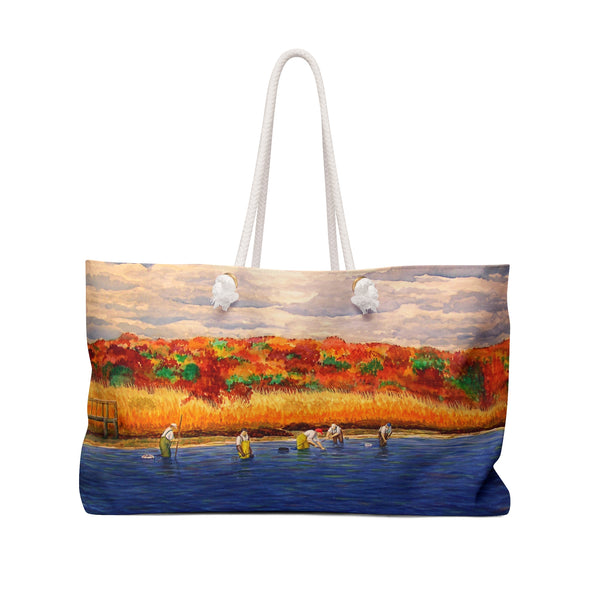 Oystering and Clamming Weekender Tote Bag, Fall Shellfishing in the Harbor