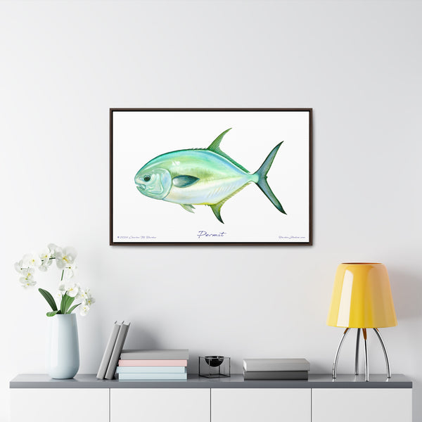 Framed Permit Canvas Fish Fishing Wall Art Print with Free Shipping