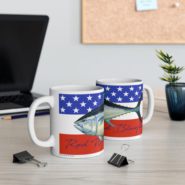 Patriotic Bluefin Tuna Fishing Mug with American Flag 11oz