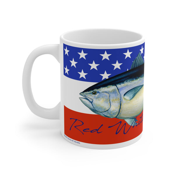 Patriotic Bluefin Tuna Fishing Mug with American Flag 11oz