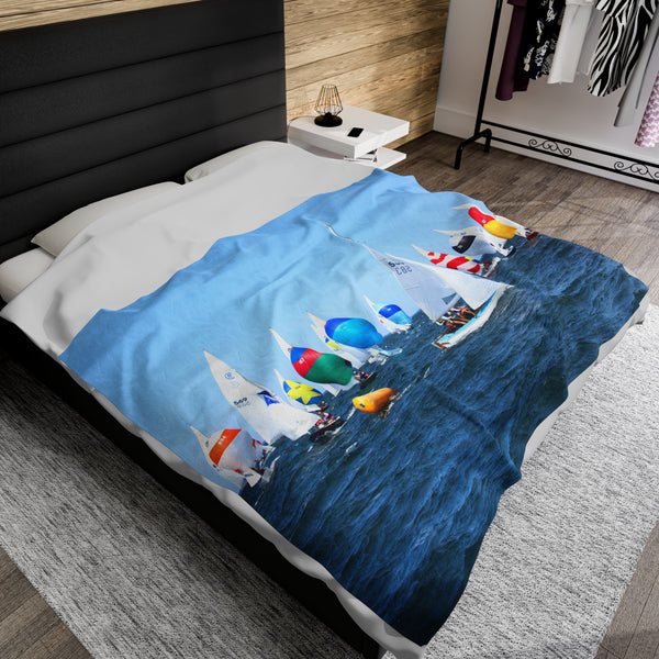 Cape Cod Sailboat Race Velveteen Plush Blanket