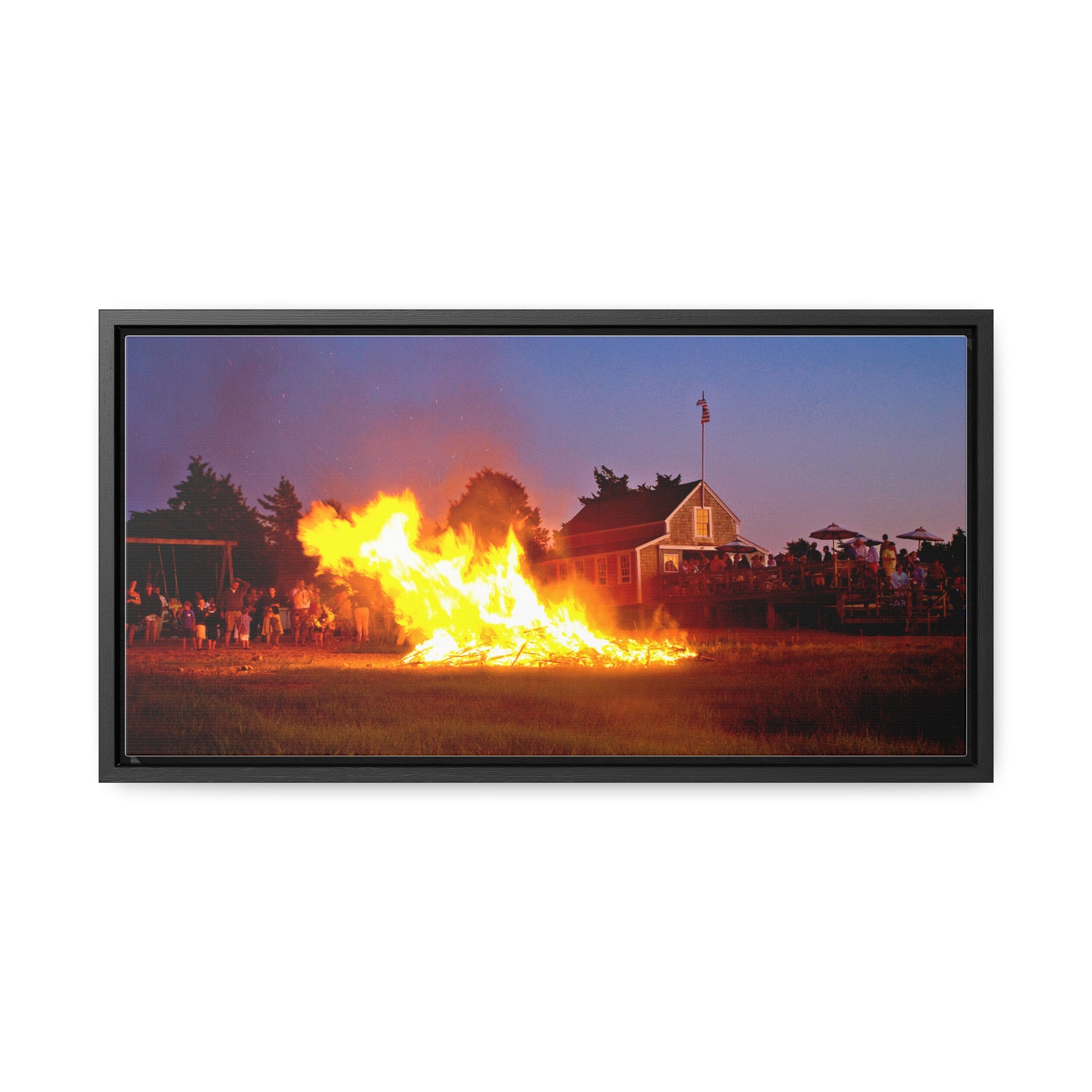 4th of July Bonfire Framed Canvas Wall Art Print Summer Picnic Beach Party