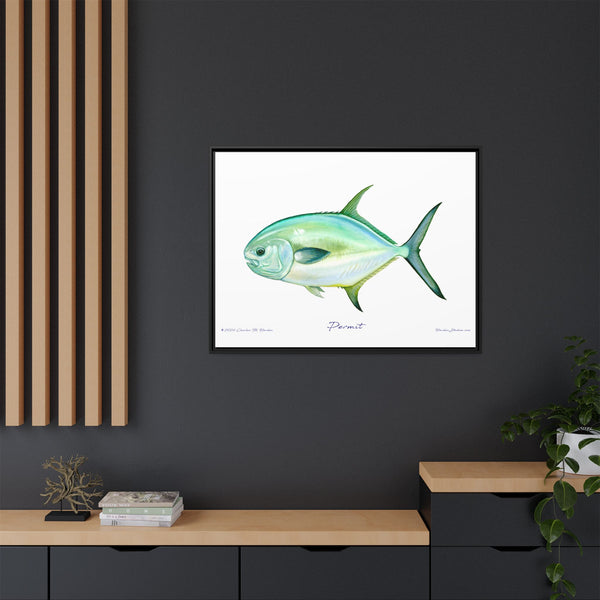 Framed Permit Canvas Fish Fishing Wall Art Print