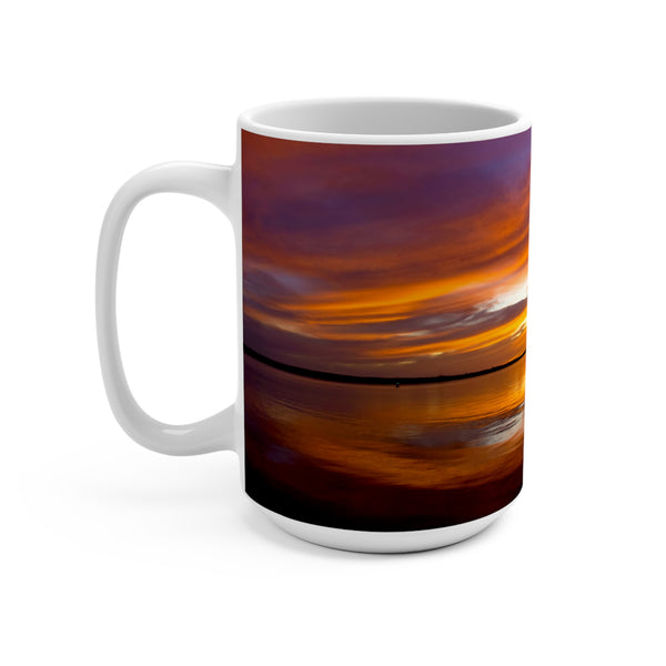 Serene Harbor Sunset 15oz Mug - Perfect Gift for Nature Seashore and Boating Lovers